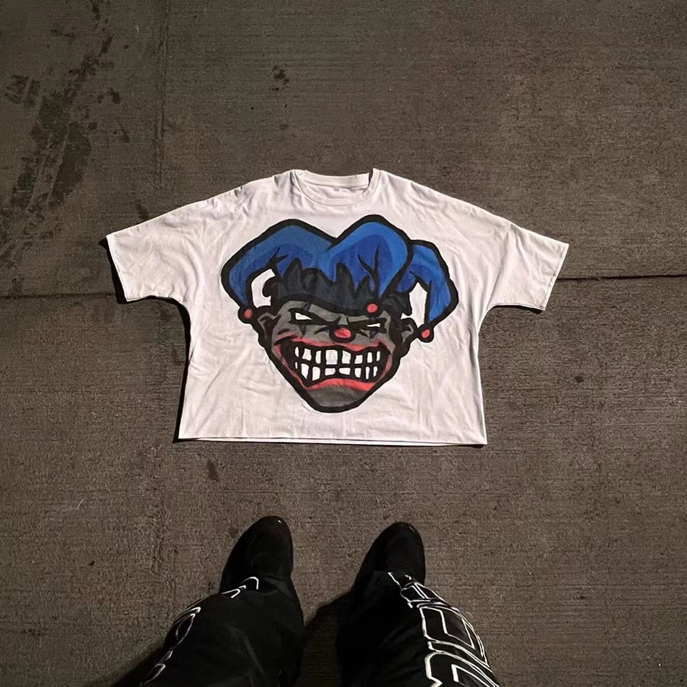 Summer Long Short Sleeve Cartoon Graphic Print T-shirt Hip Hop Harajuku Casual Round Neck