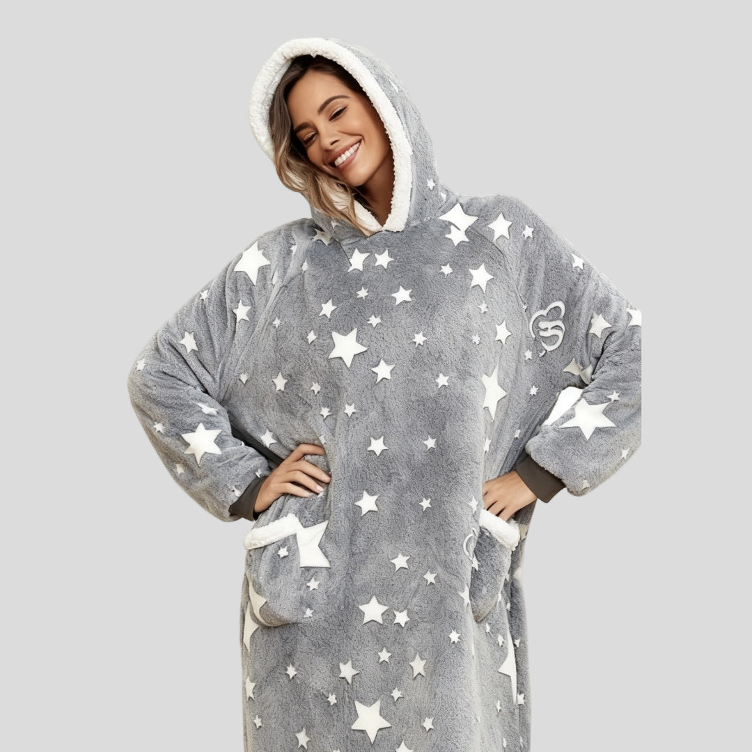 Oversized Wearable Hooded Blanket With Print Glow In The Dark Long Size-59in  Sherpa Warm Sweatshirt For Women