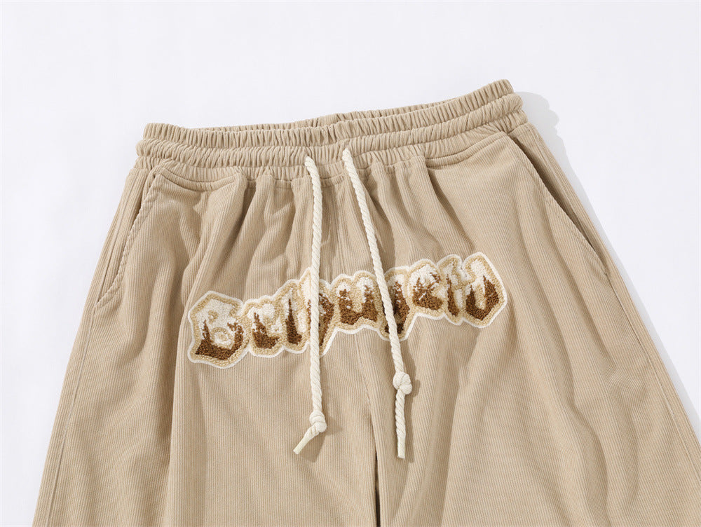 Letter Flocking Embroidered Loose Shorts Men