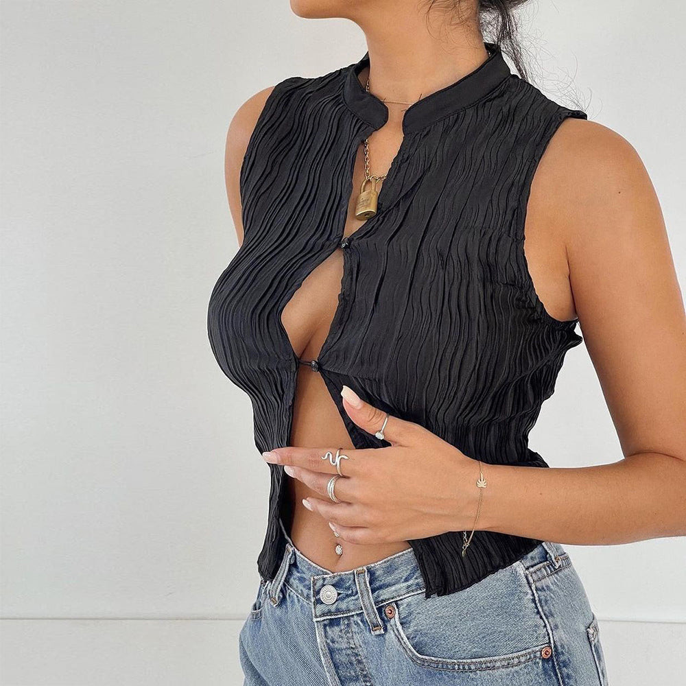 Fashion Solid Color Cropped Navel Cardigan Ladies Tank Top