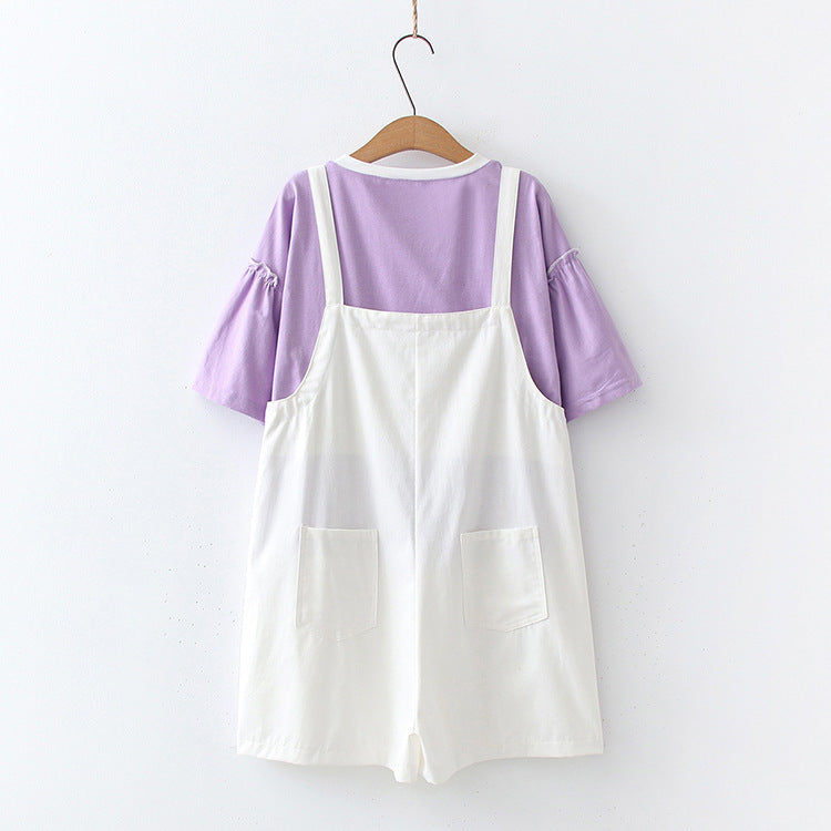 Girls' Small Fresh Suit Denim Strap Shorts