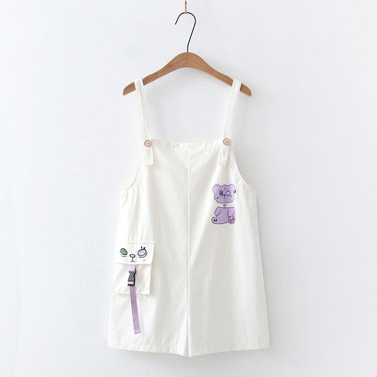 Girls' Small Fresh Suit Denim Strap Shorts