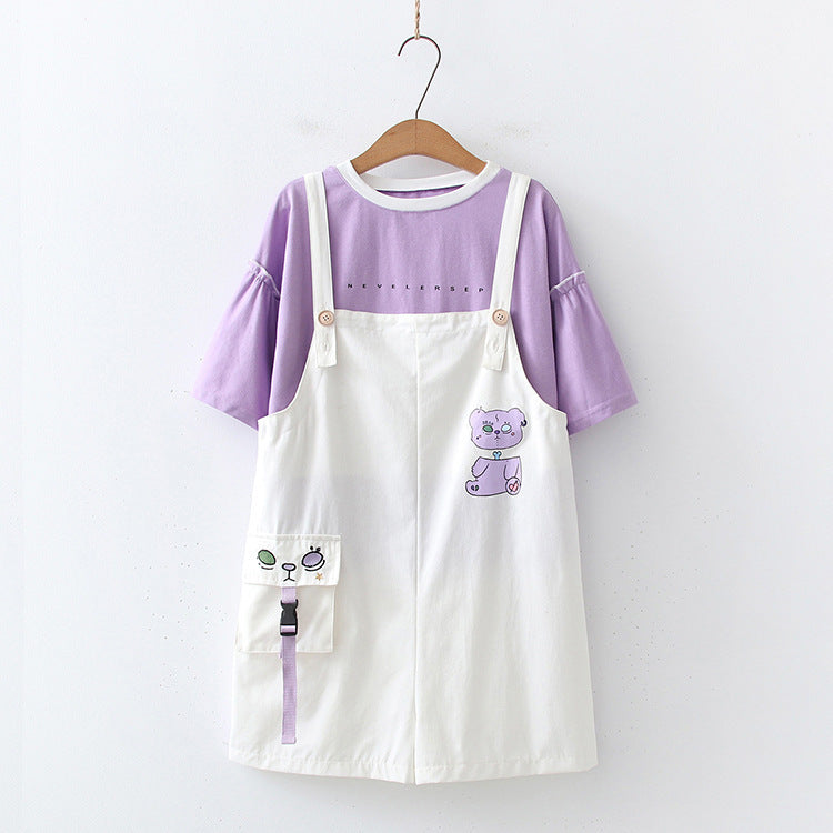 Girls' Small Fresh Suit Denim Strap Shorts