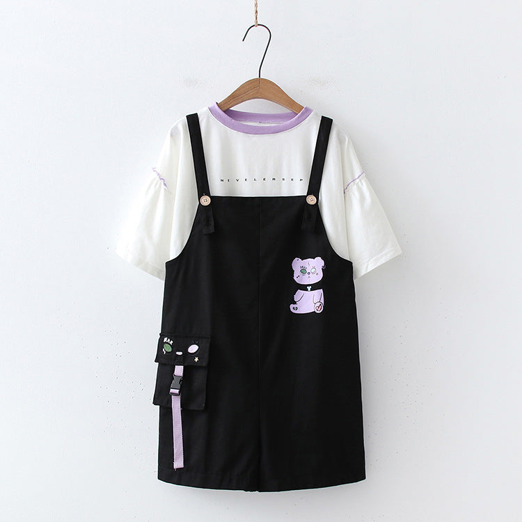 Girls' Small Fresh Suit Denim Strap Shorts