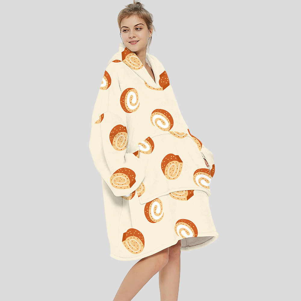 One-Size Flocking Cotton Fleece Wearable Blanket Home Service