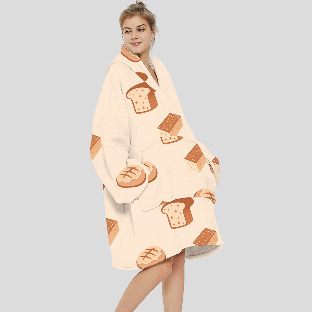 One-Size Flocking Cotton Fleece Wearable Blanket Home Service