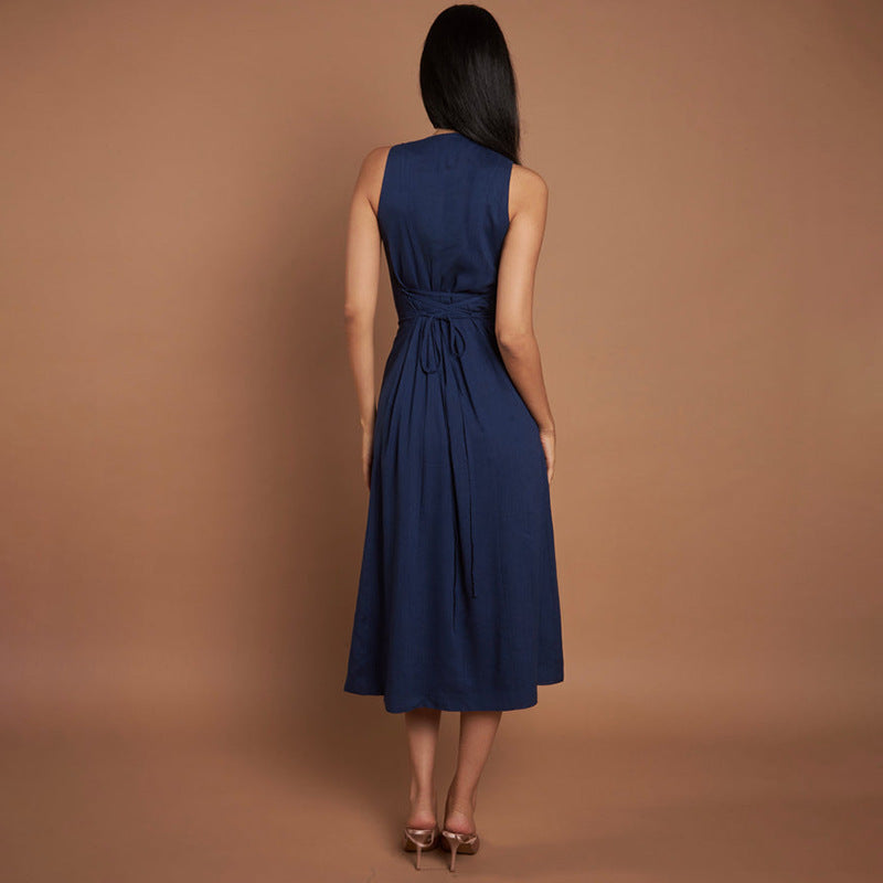 Sleeveless Round Neck Multi-button Strap Casual Dress