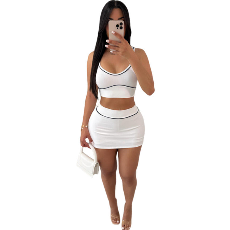 Cropped Tank Top Hip Skirt Sports Leisure Suit