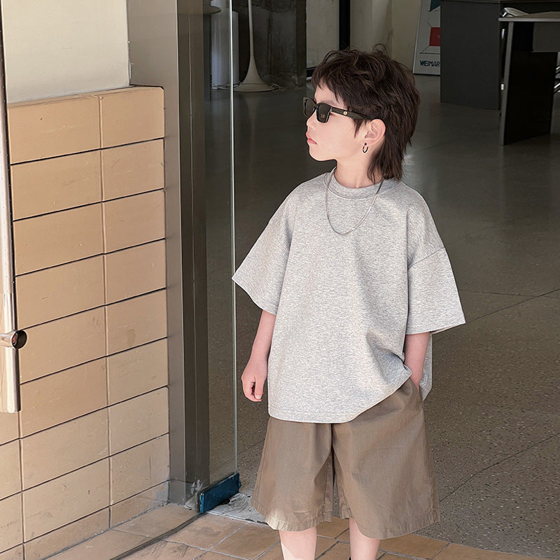 Children's Solid Color Round Neck Half Sleeve T-shirt Summer Clothes