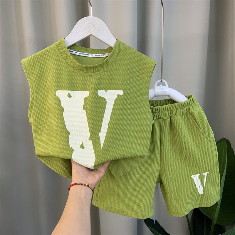 Boys' New Fashionable Summer Clothing Sleeveless Gym Clothes Pu Shuai Two-piece Suit