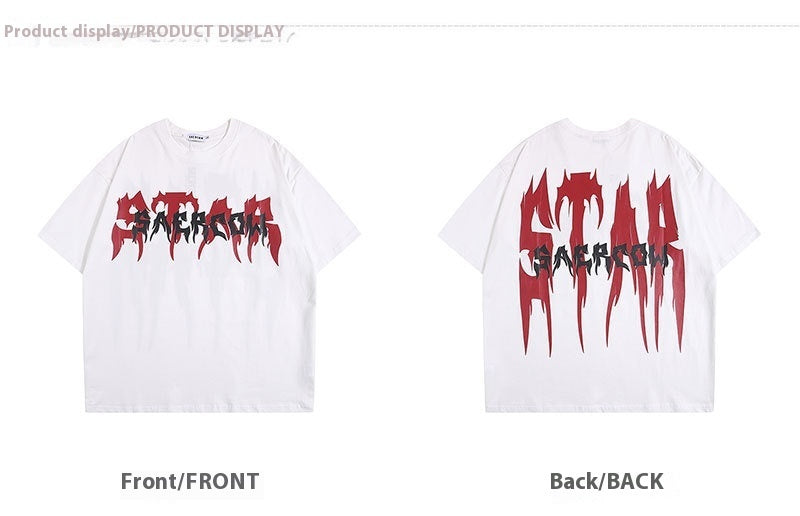 American Style Trend Hip Hop Letter Print Summer T-shirt Short Sleeve