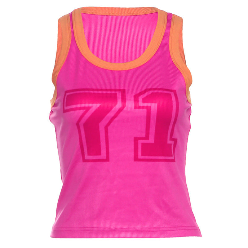 Street Printing Color Contrast Skinny Short Cropped Tank Top
