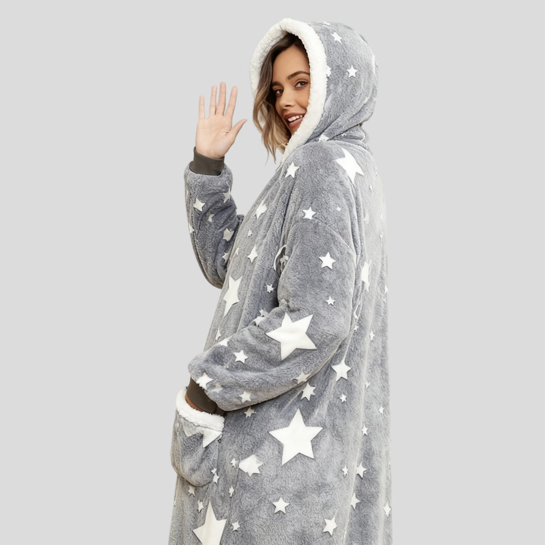 Oversized Wearable Hooded Blanket With Print Glow In The Dark Long Size-59in  Sherpa Warm Sweatshirt For Women