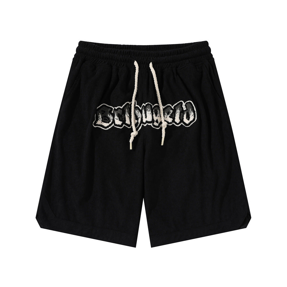 Letter Flocking Embroidered Loose Shorts Men