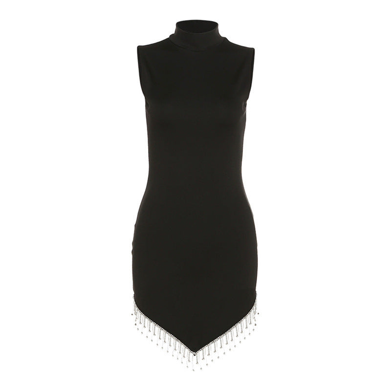 Women's Fashion Sleeveless Round Neck Pendant Hem Slim Fit Hip Dress