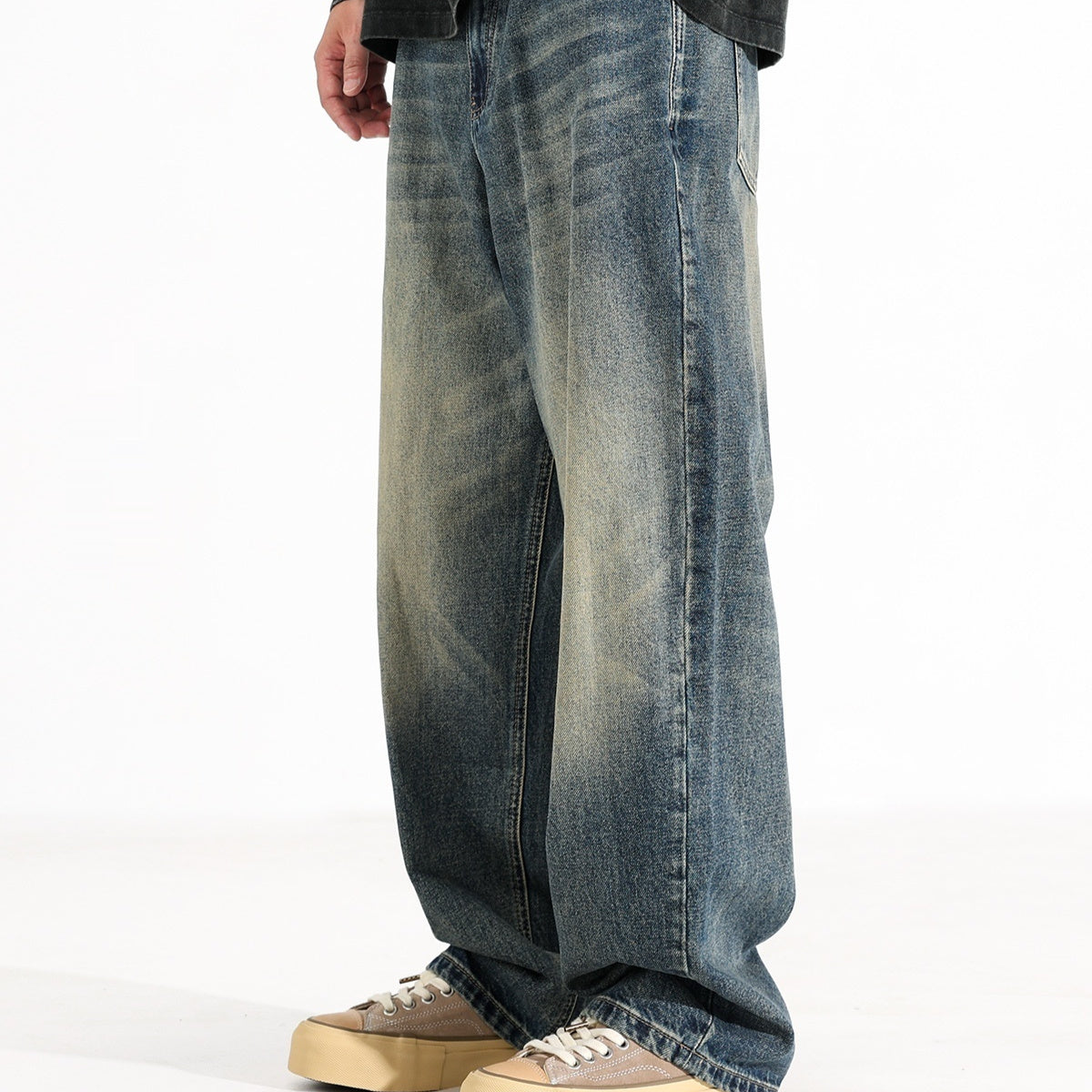 American Retro Hanging Loose Wide Leg Jeans For Men