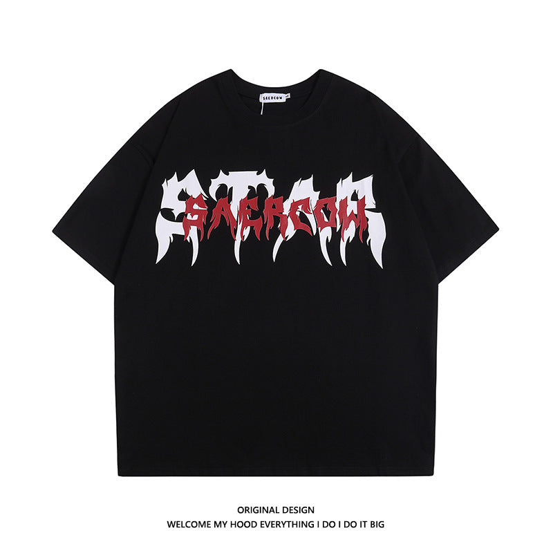 American Style Trend Hip Hop Letter Print Summer T-shirt Short Sleeve