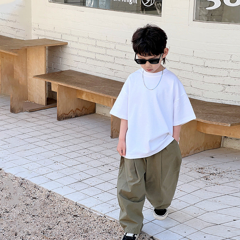 Children's Solid Color Round Neck Half Sleeve T-shirt Summer Clothes