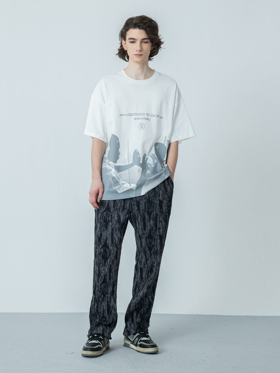 New Letter Portrait Color Reversal Graphic Print T-shirt Men