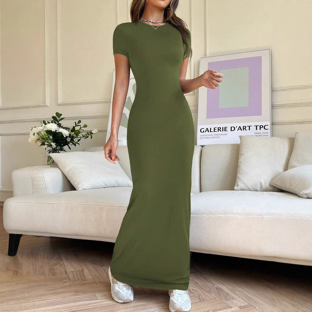 Solid Color Elegant Slim-fit Short Sleeve Dress