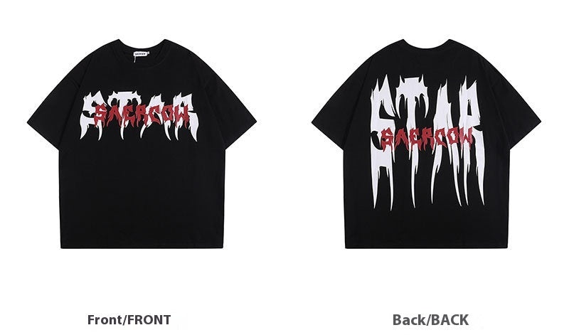 American Style Trend Hip Hop Letter Print Summer T-shirt Short Sleeve