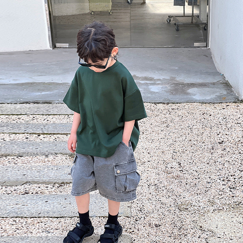 Children's Solid Color Round Neck Half Sleeve T-shirt Summer Clothes