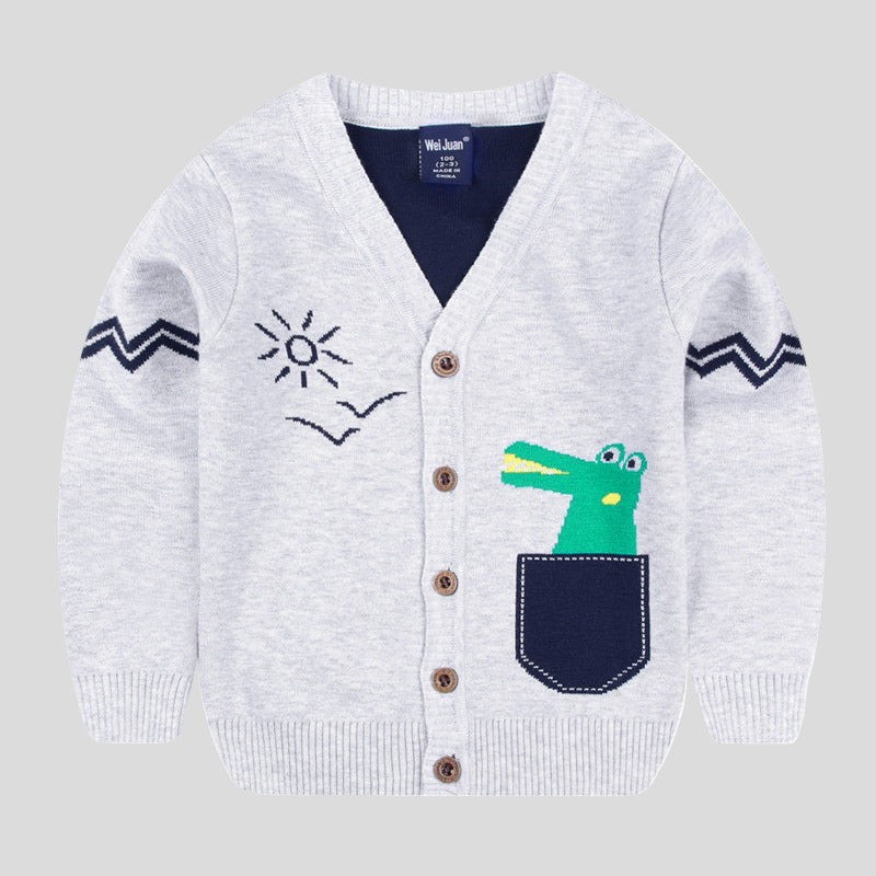 Flying vehicle dinosaur V-neck cartoon sweater