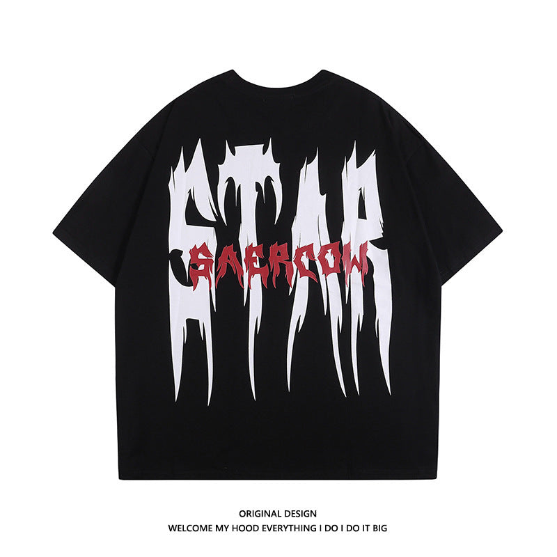 American Style Trend Hip Hop Letter Print Summer T-shirt Short Sleeve