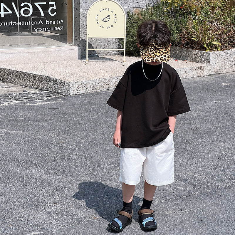 Children's Solid Color Round Neck Half Sleeve T-shirt Summer Clothes