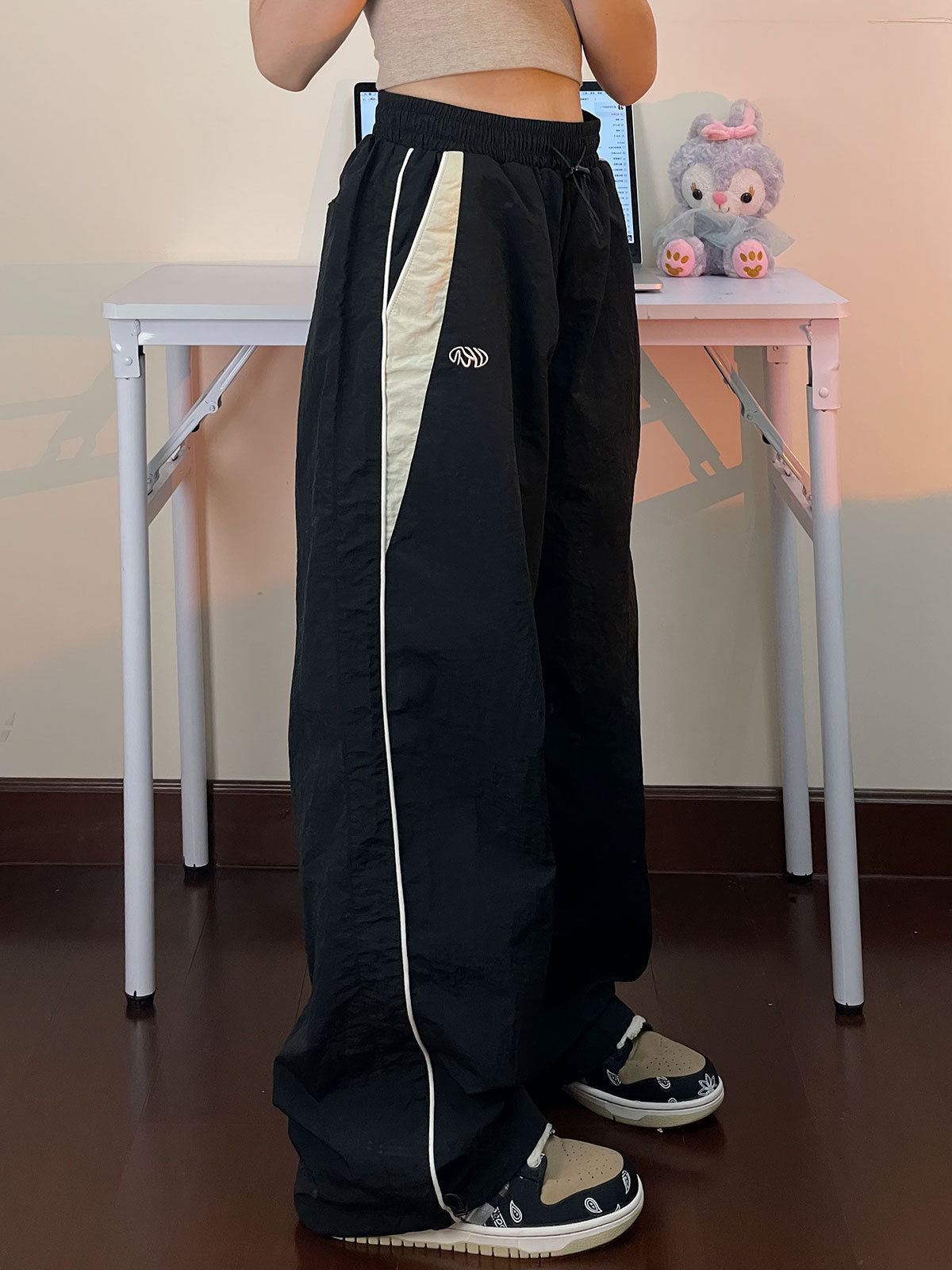 American Vintage Casual Wide Leg Pants Drop Black Sweatpants