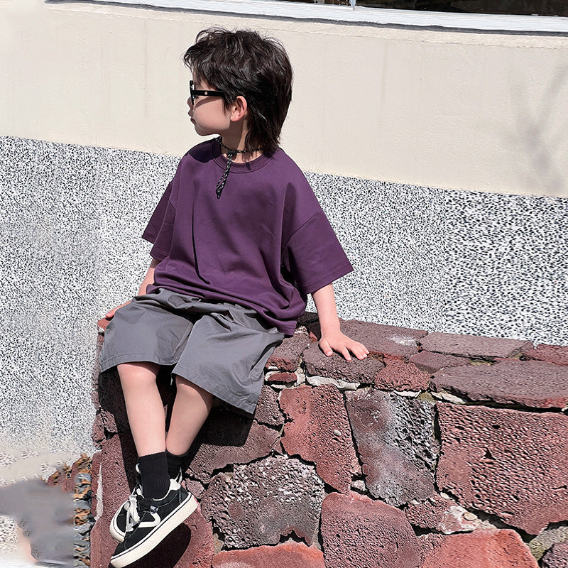 Children's Solid Color Round Neck Half Sleeve T-shirt Summer Clothes