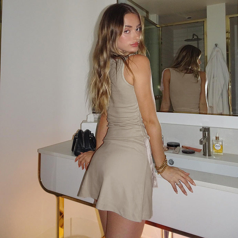 Women's Round Neck Sleeveless Side Bow Suit