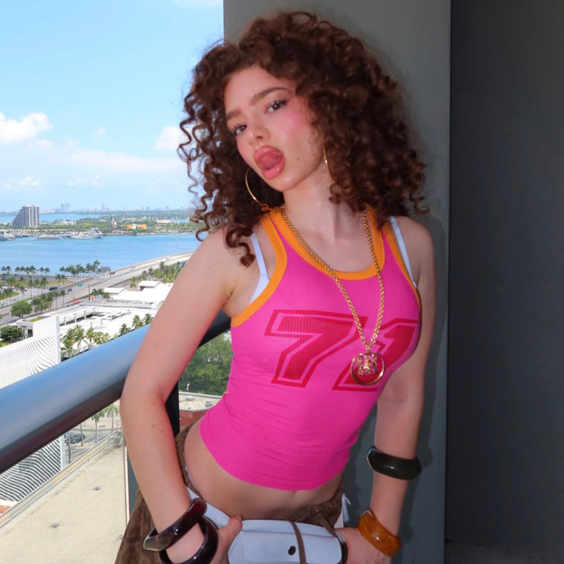 Street Printing Color Contrast Skinny Short Cropped Tank Top