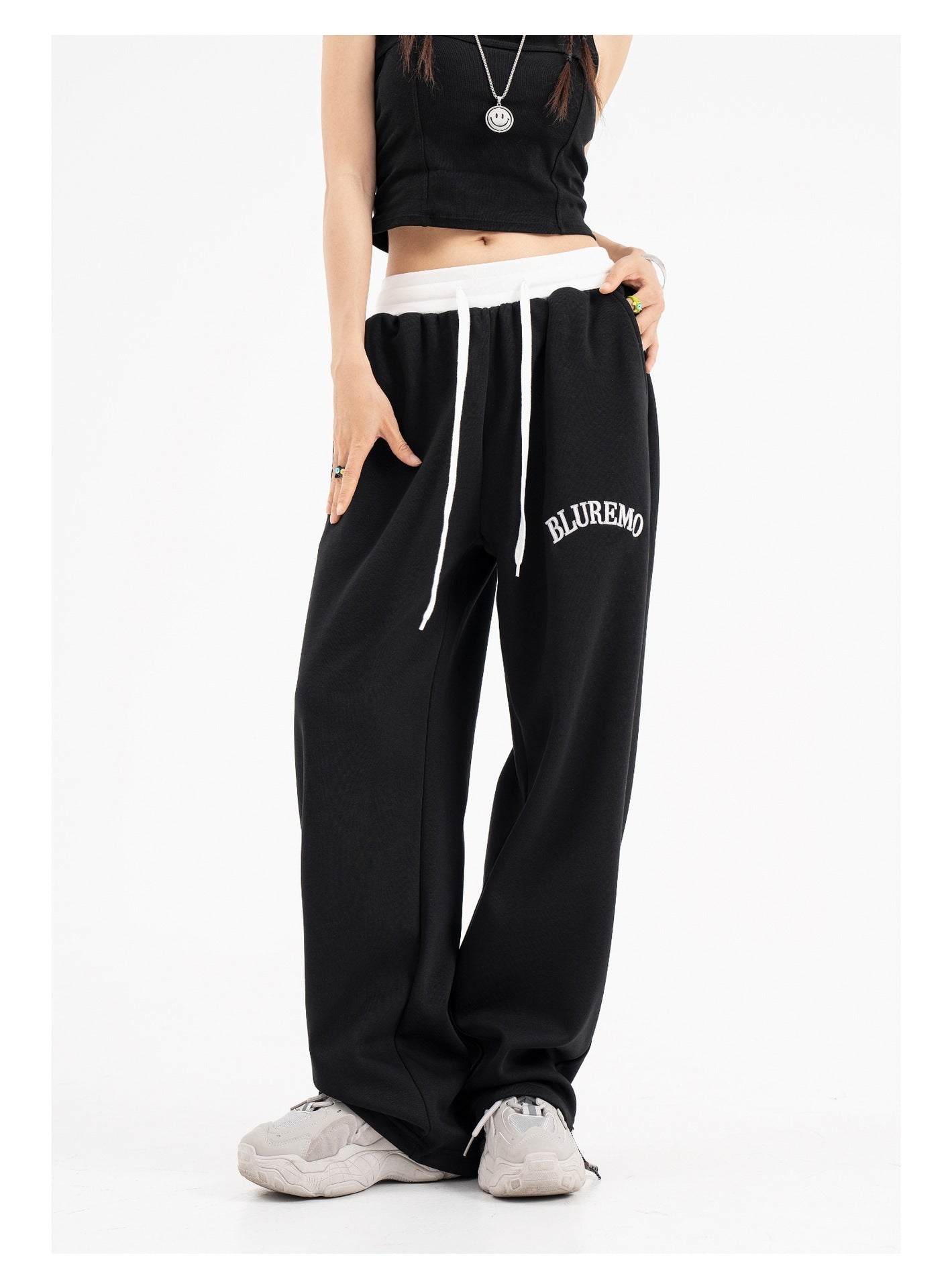 High Street Letter Embroidered Leisure Tappered Drawstring Sweatpants