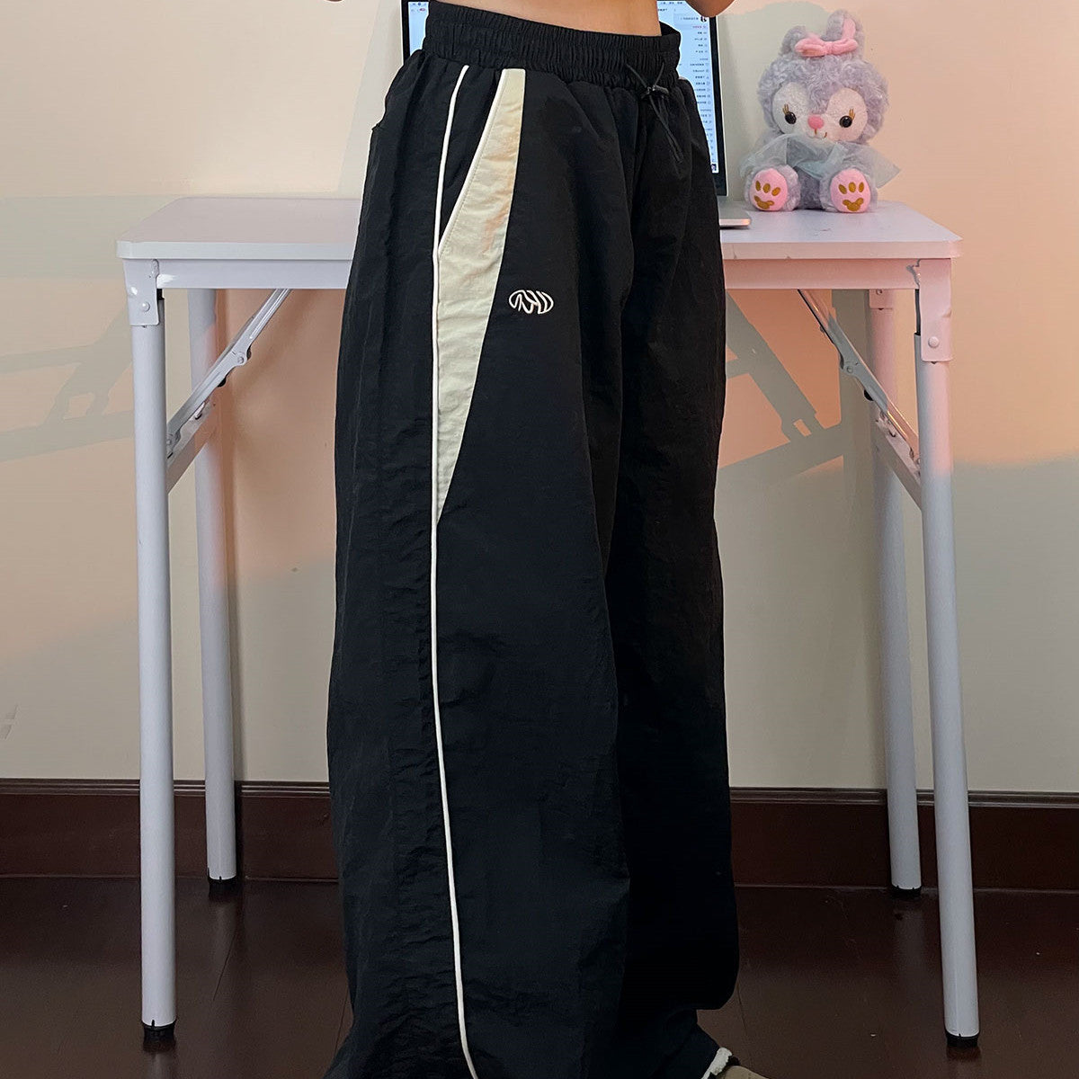 American Vintage Casual Wide Leg Pants Drop Black Sweatpants