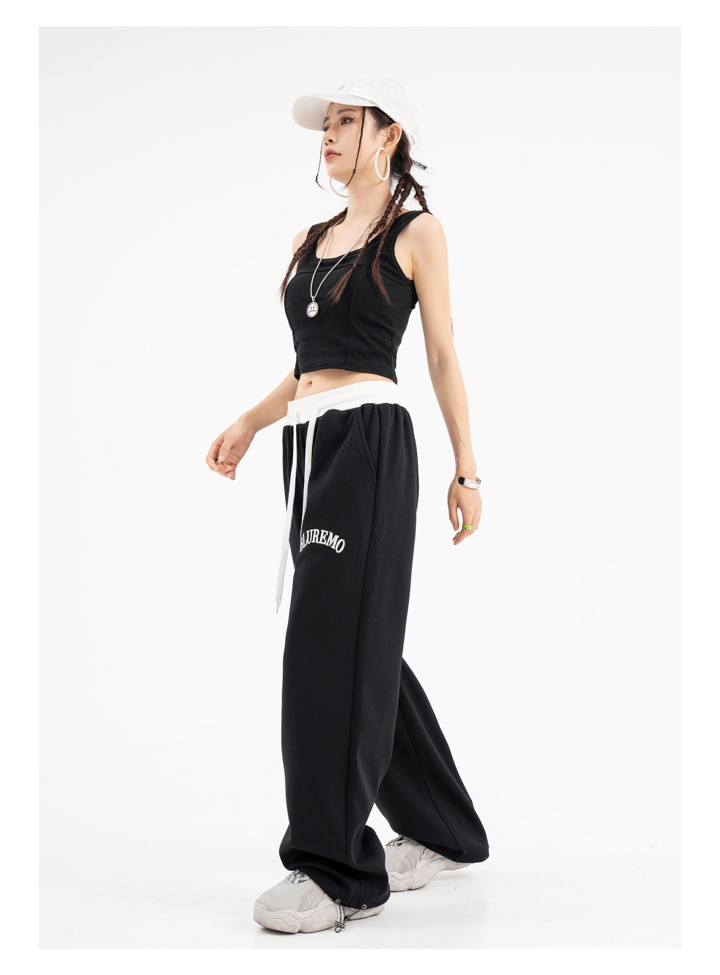 High Street Letter Embroidered Leisure Tappered Drawstring Sweatpants