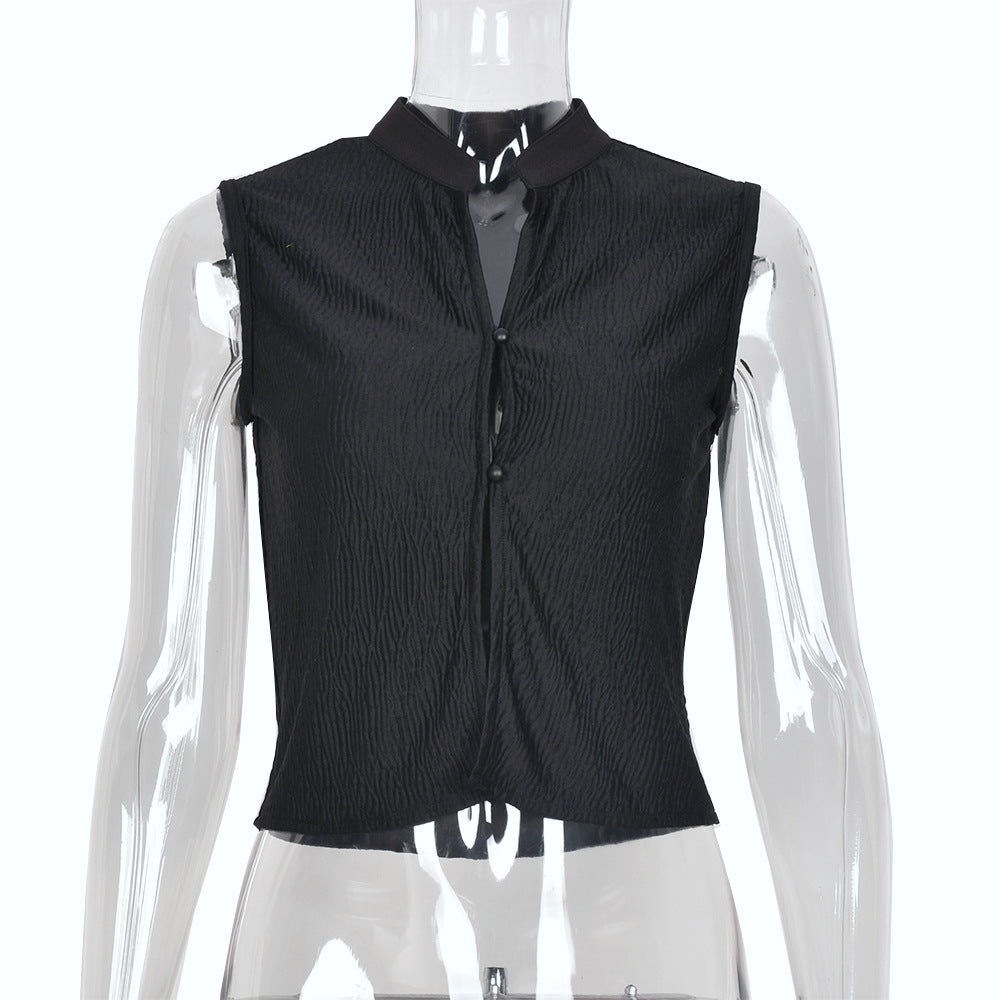 Fashion Solid Color Cropped Navel Cardigan Ladies Tank Top