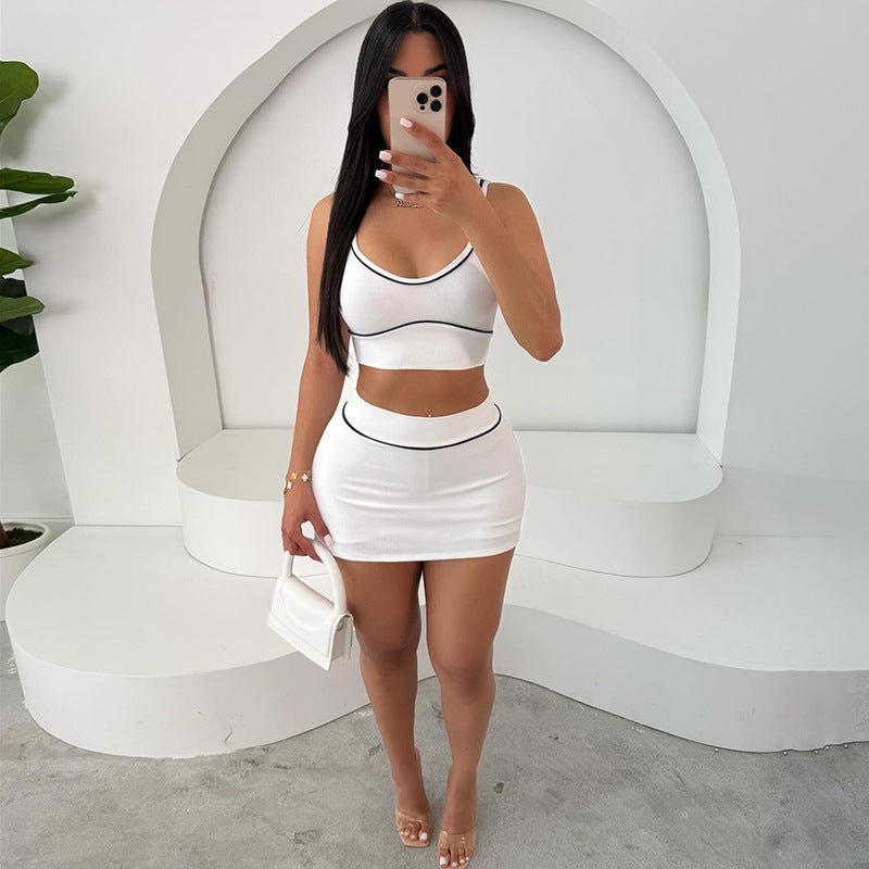Cropped Tank Top Hip Skirt Sports Leisure Suit