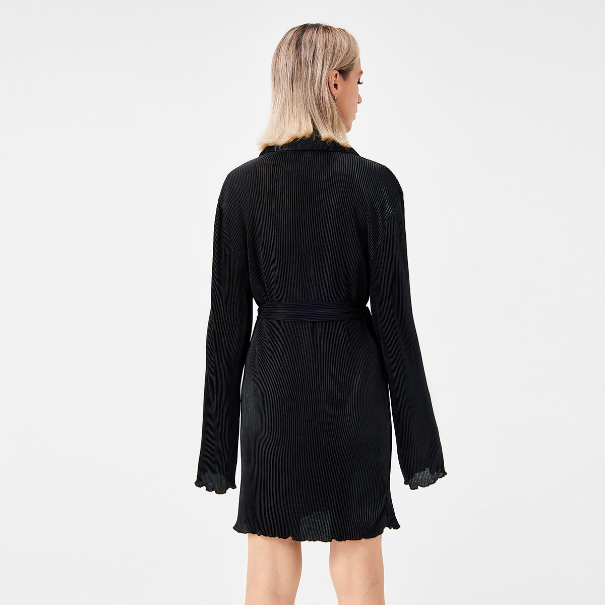 Casual Pleated Loose Shirt Tie Skirt