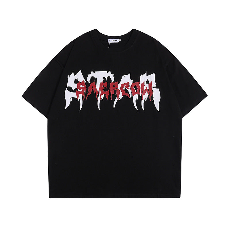 American Style Trend Hip Hop Letter Print Summer T-shirt Short Sleeve