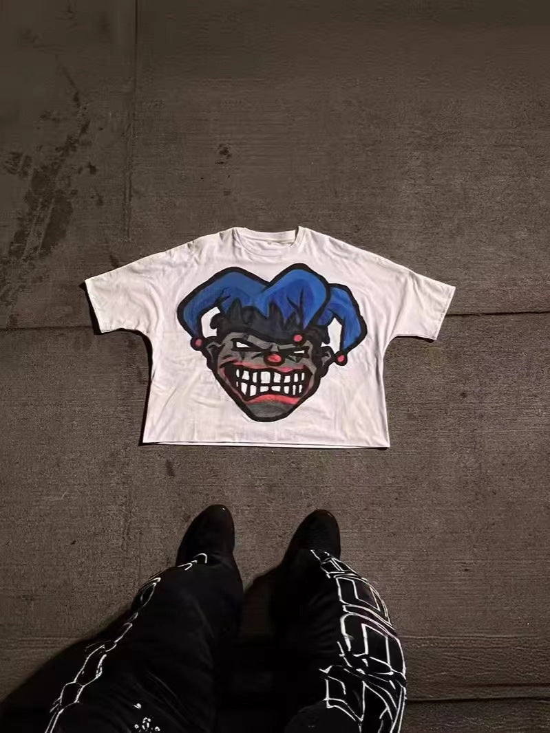 Summer Long Short Sleeve Cartoon Graphic Print T-shirt Hip Hop Harajuku Casual Round Neck