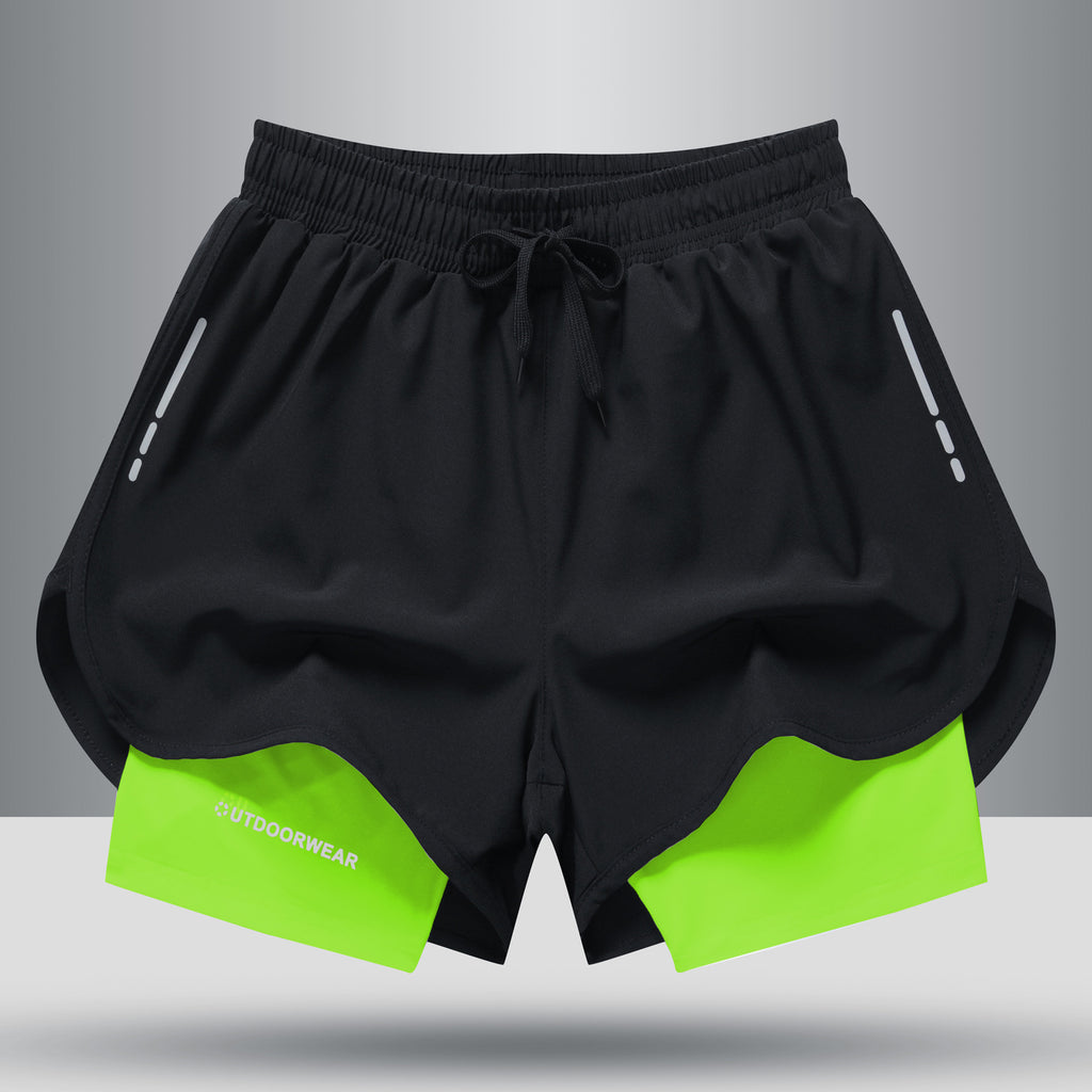 Men's Drawstring Sports Shorts Double Layer Quick Dry High Elasticity Activewear Pants